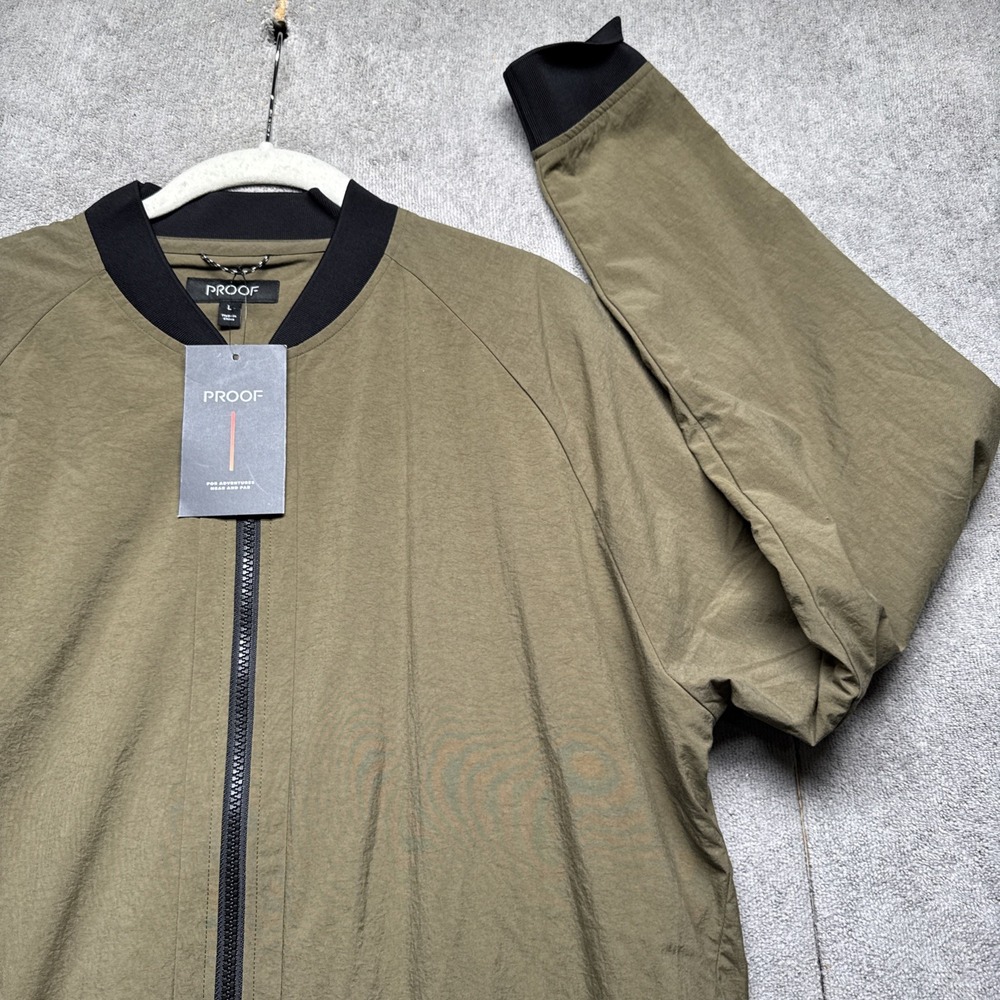 Proof Field Bomber Jacket Men's Large Olive‎ Green Nylon Travel Lightweight